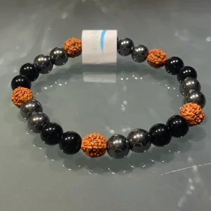 Pulseira Hematite, Ónix e  Rudraksha