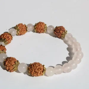 Pulseira Quartzo de Rosa e Rudraksha