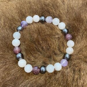 Pulseira Quartzo Cristal, Hematite e Ametista