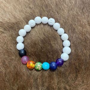 Pulseira 7 chakras em Rocha Vulcânica branca