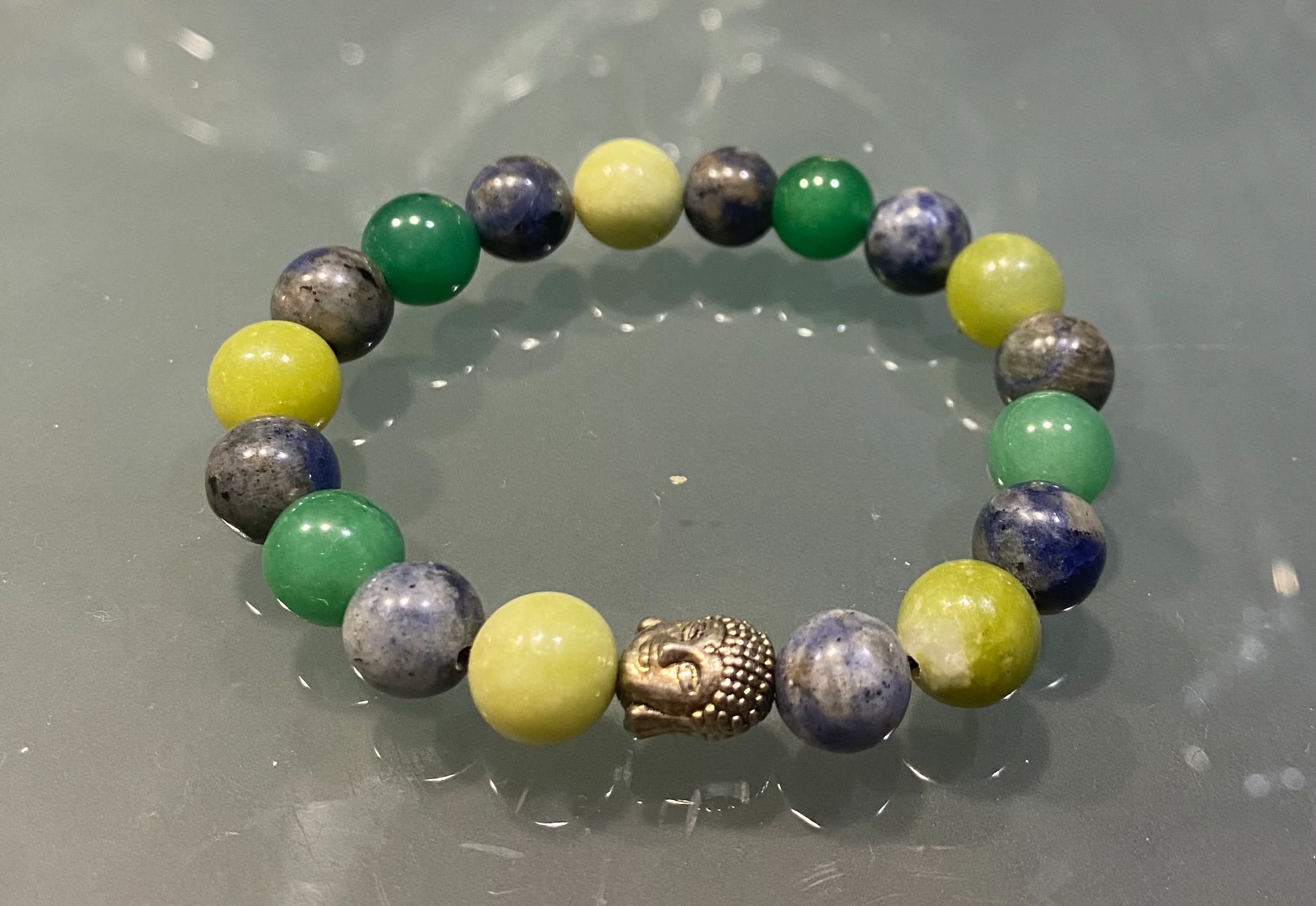 Pulseira Sodalite, Jade e Quartzo Verde